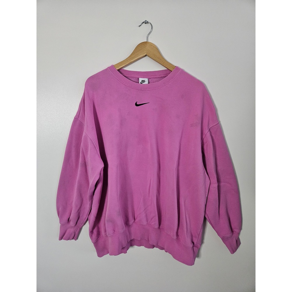 Nike Sweatshirt Women XL Pink Good Oversized Center Swoosh Crew Neck Pullover